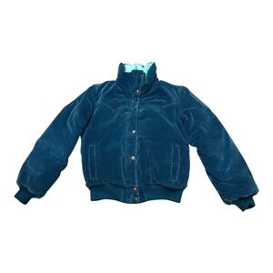 Vintage 80s Powderhorn Mountaineering Corduroy Puffer Jacket Teal Blue USA 12